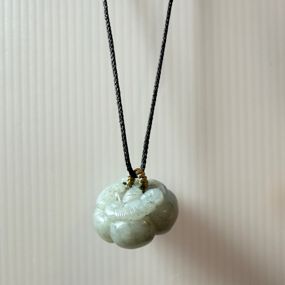 Icy Ink jade 青花 Black Gray carved persimmon Pendant Necklace adjustable cord
